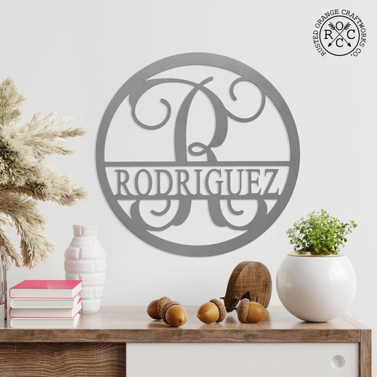 Rusted Orange Craftworks Co. Name Plates Thick Border Circle Monogram - Personalized Name Signs for Home Decor