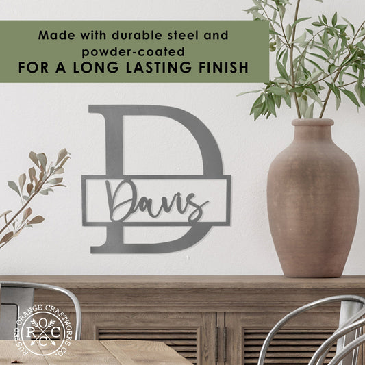 Rusted Orange Craftworks Co. Posters, Prints, & Visual Artwork Script Letter Monogram - 2 Sizes - Personalized Metal Family Monogram Last Name Sign