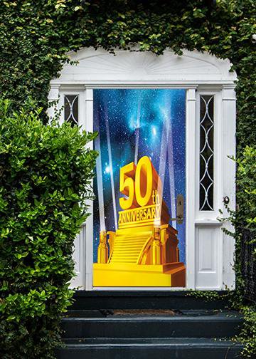 DoorFoto Door Cover Golden 50th Anniversary on a Platform