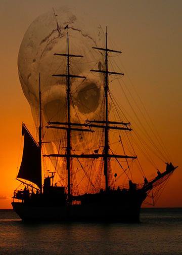 DoorFoto Door Cover Pirate Ship Skull Sky