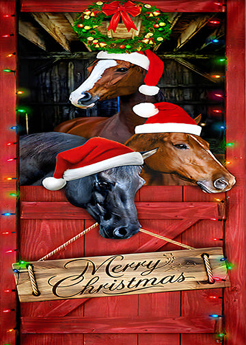DoorFoto Door Cover Horse Merry Christmas