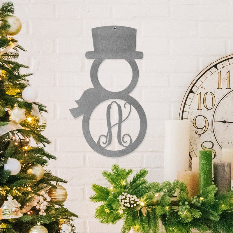 Rusted Orange Craftworks Co. Seasonal & Holiday Decorations 12" / Snowman - Fancy Font Single Letter Holiday Monogram Collection - Personalized Metal Sign Decorations
