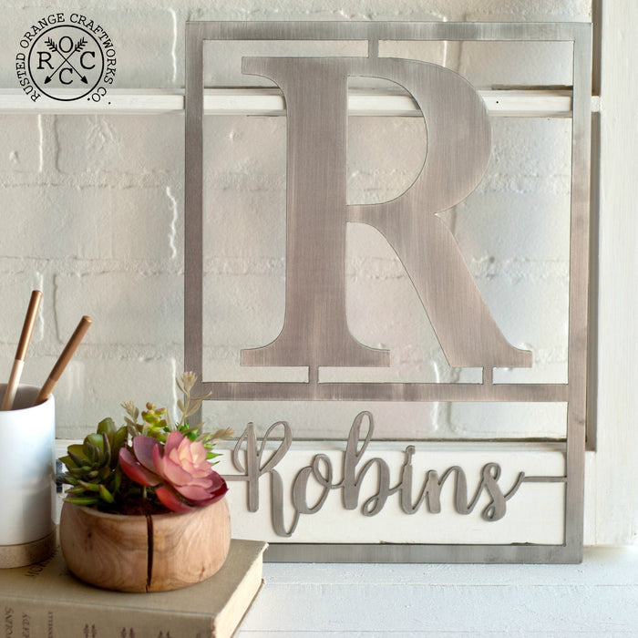 Rusted Orange Craftworks Co. Posters, Prints, & Visual Artwork Floating Script Monogram - Personalized Metal Family Name Sign