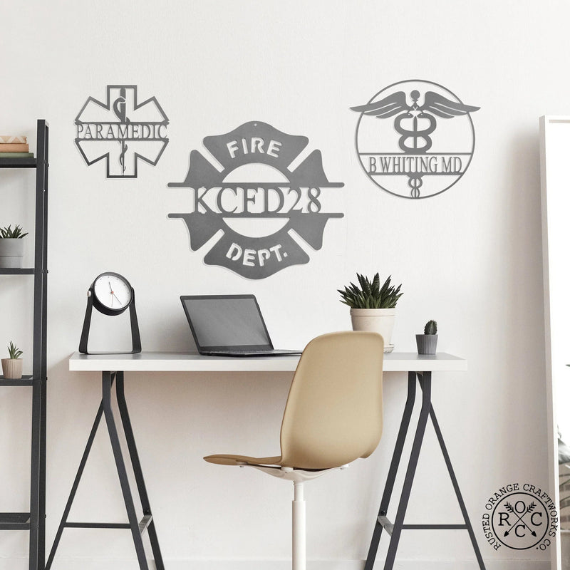 Rusted Orange Craftworks Co. Decor Everyday Heroes Signs - Firefighter, EMT, Doctors or Medical Office Name Plates For Wall or Tabletop