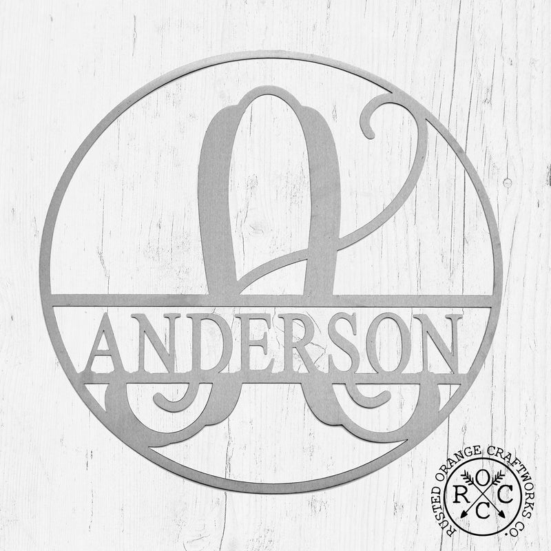 Rusted Orange Craftworks Co. Name Plates Circle Monogram With Name -  Monogram Last Name Signs for Home