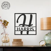 Rusted Orange Craftworks Co. Name Plates Fullerton Monogram - Circle or Square - Metal Last Name Sign Wall Decor