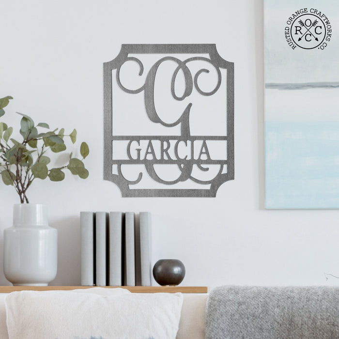 Rusted Orange Craftworks Co. Posters, Prints, & Visual Artwork Embellished Monogram - Personalized Metal Family Name Sign Home Decor
