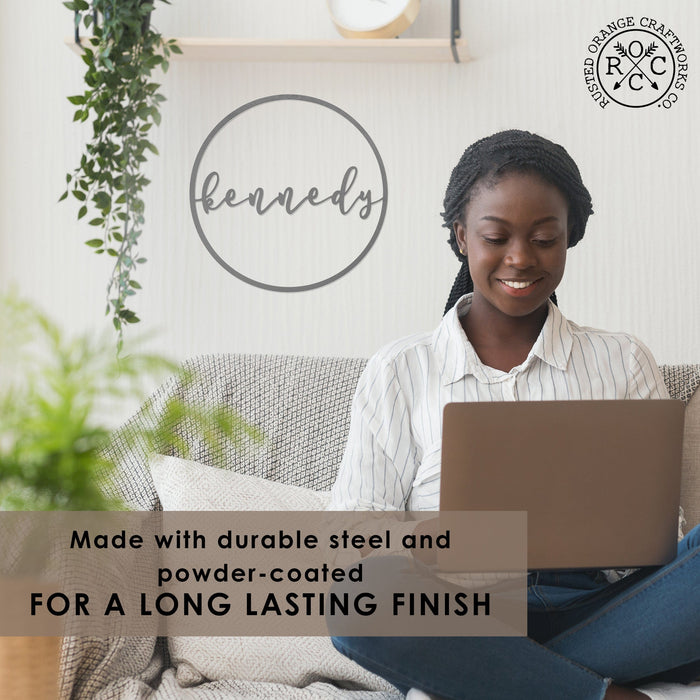 Rusted Orange Craftworks Co. Posters, Prints, & Visual Artwork Minimalist Custom Circle 2 Styles - Script Personalized Metal for Home Decor