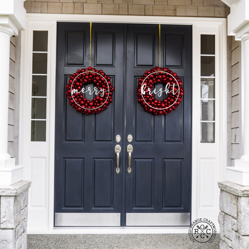 Rusted Orange Craftworks Co. Seasonal & Holiday Decorations Minimalist Christmas Greetings - Round Metal Holiday Sign for Front Door