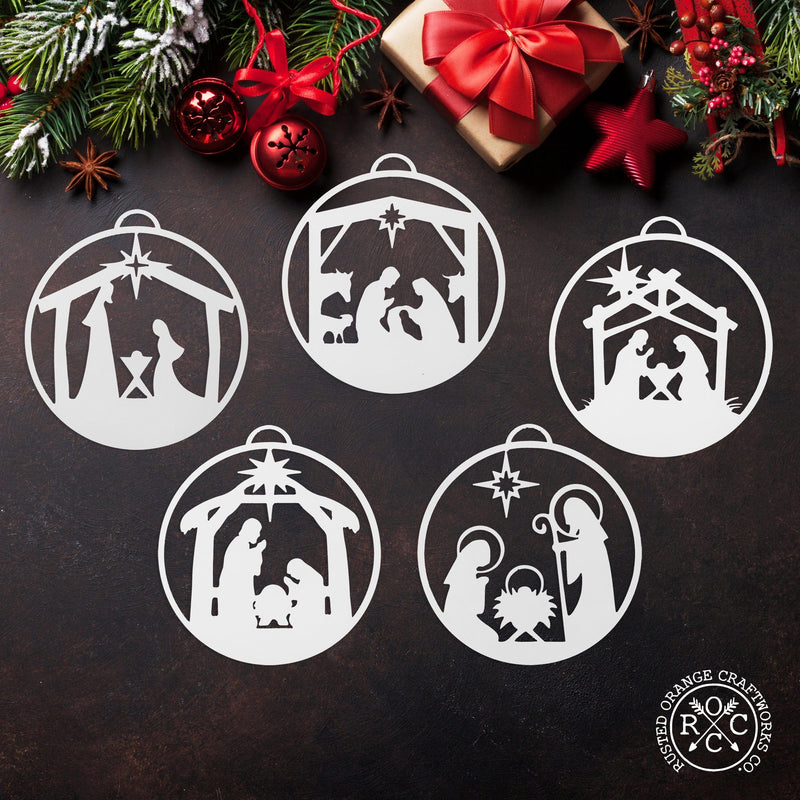 Rusted Orange Craftworks Co. Seasonal & Holiday Decorations Nativity Ornaments - 5 pack - Metal Christmas Tree Ornaments