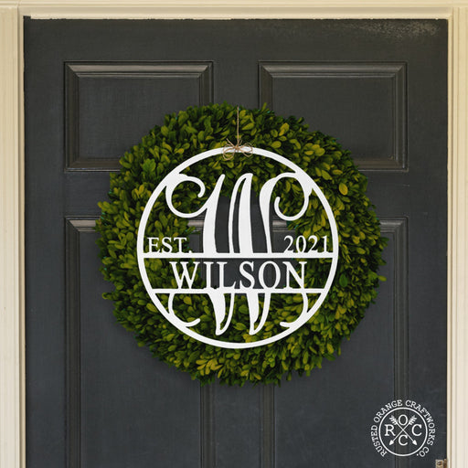 Rusted Orange Craftworks Co. Wreaths & Garlands Established Circle Name and Date Monogram - Custom Wreath Hanger Wall Decor