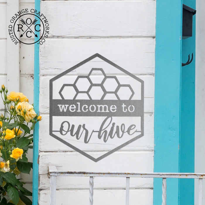 Rusted Orange Craftworks Co. Wreaths & Garlands Welcome to our hive Hexagon Door Greetings - Welcome to Our Home Modern Rustic Word Art