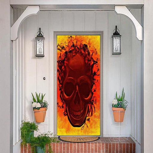 DoorFoto Door Cover Skull on Fire