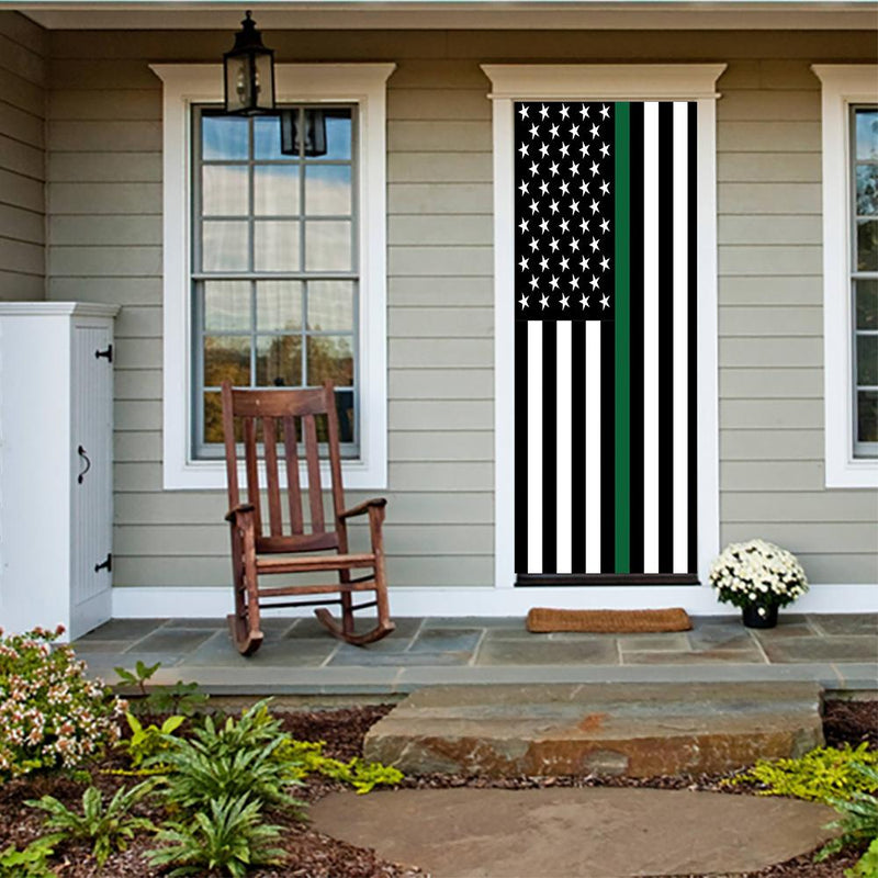 DoorFoto Door Cover Thin Green Line Flag