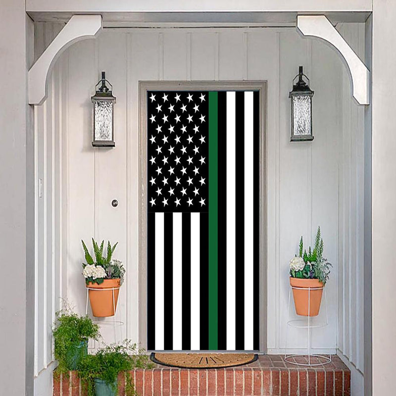DoorFoto Door Cover Thin Green Line Flag