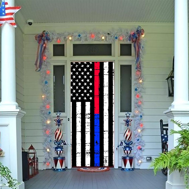 DoorFoto Door Cover Thin Blue and Red Line