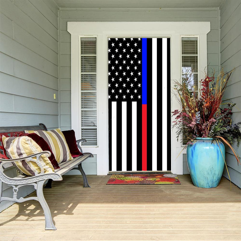 DoorFoto Door Cover Police Flag Firefighter Flag