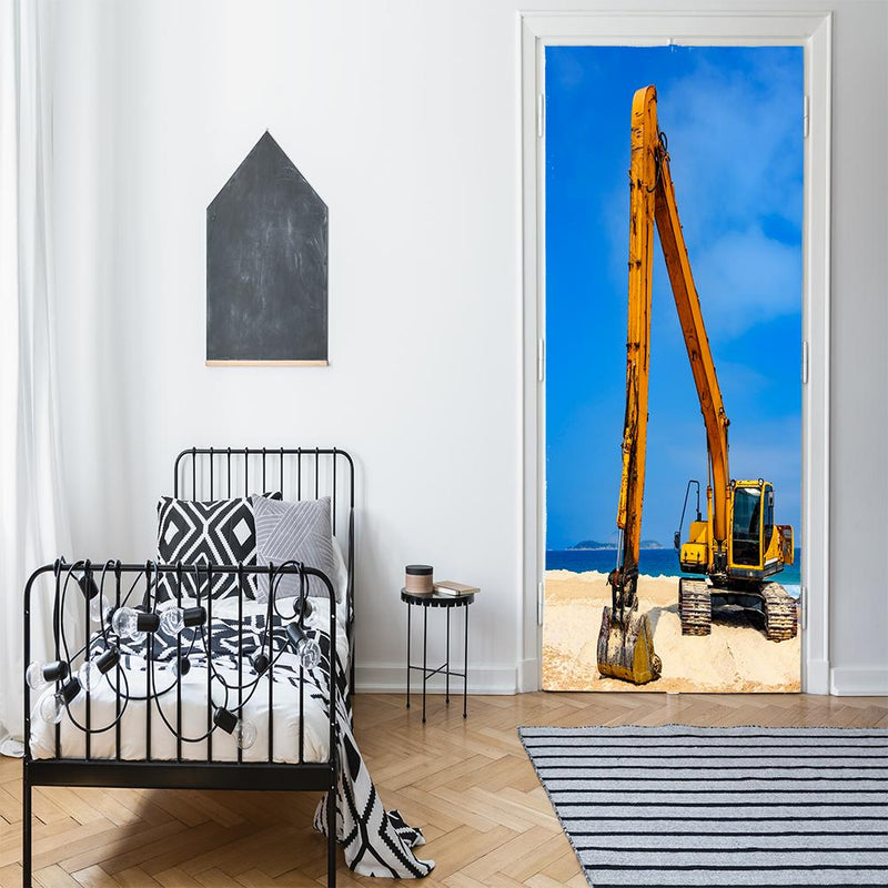 DoorFoto Door Cover Yellow Excavator Door Banner