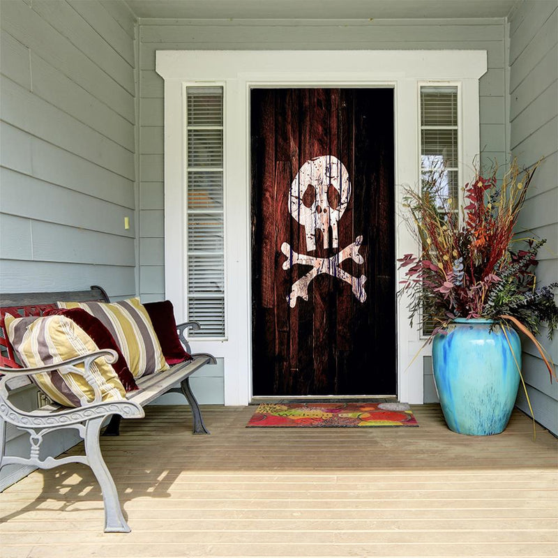 DoorFoto Door Cover Skull on Wood