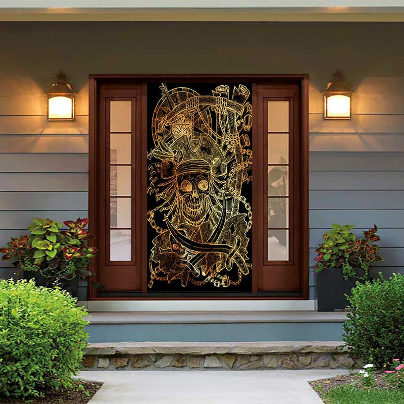 DoorFoto Door Cover Golden Skull