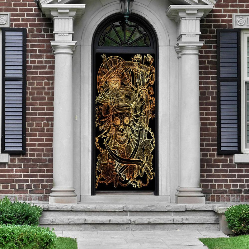 DoorFoto Door Cover Golden Skull