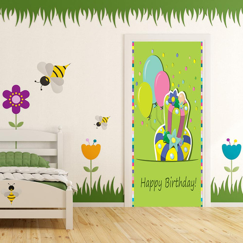 DoorFoto Door Cover Happy Birthday Lime Green Background