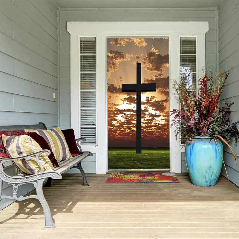 DoorFoto Door Cover Sunset Cross
