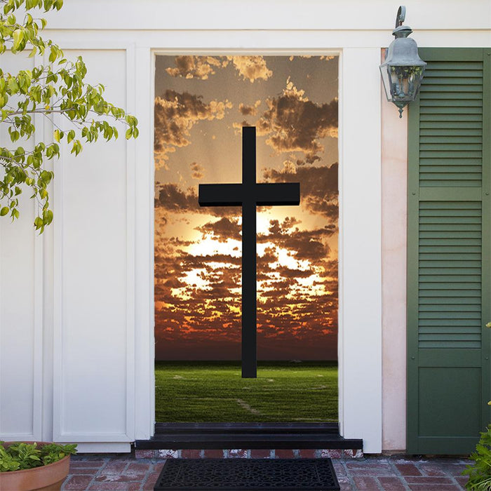 DoorFoto Door Cover Sunset Cross