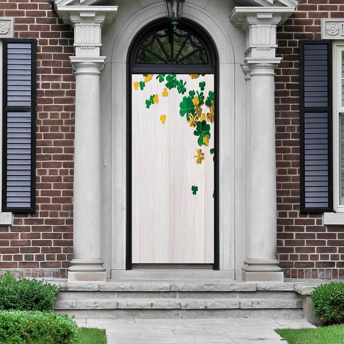 DoorFoto Door Cover Clovers on Woodgrain