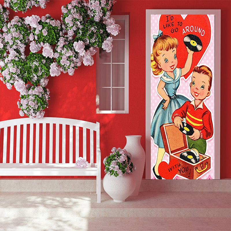 DoorFoto Door Cover Retro Valentines