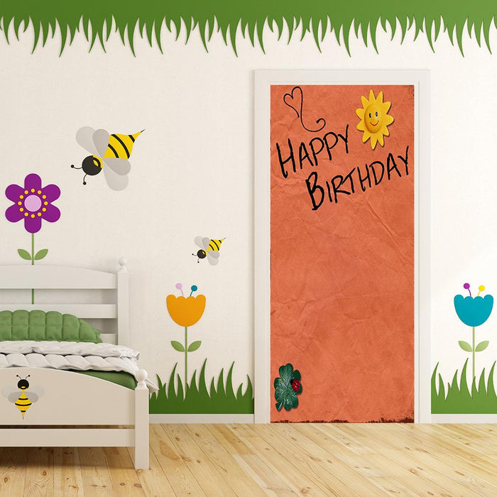 DoorFoto Door Cover Customizable - Happy Birthday - Orange Background