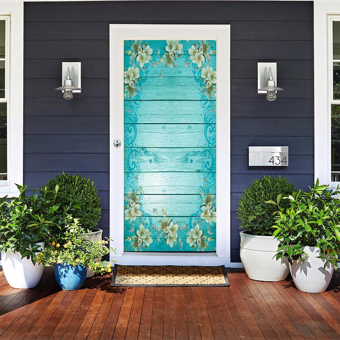 DoorFoto Door Cover Turquoise Shiplap