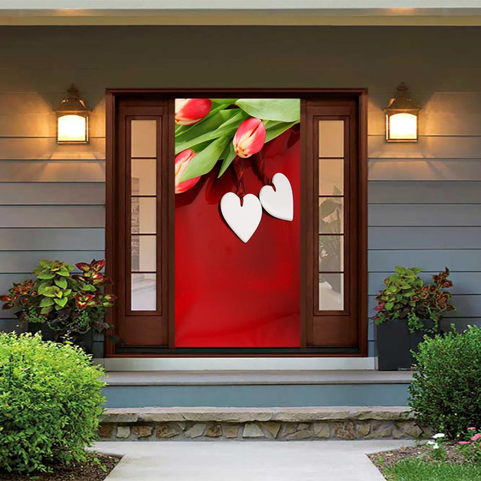 DoorFoto Door Cover Customizable - Twin Hearts with Roses