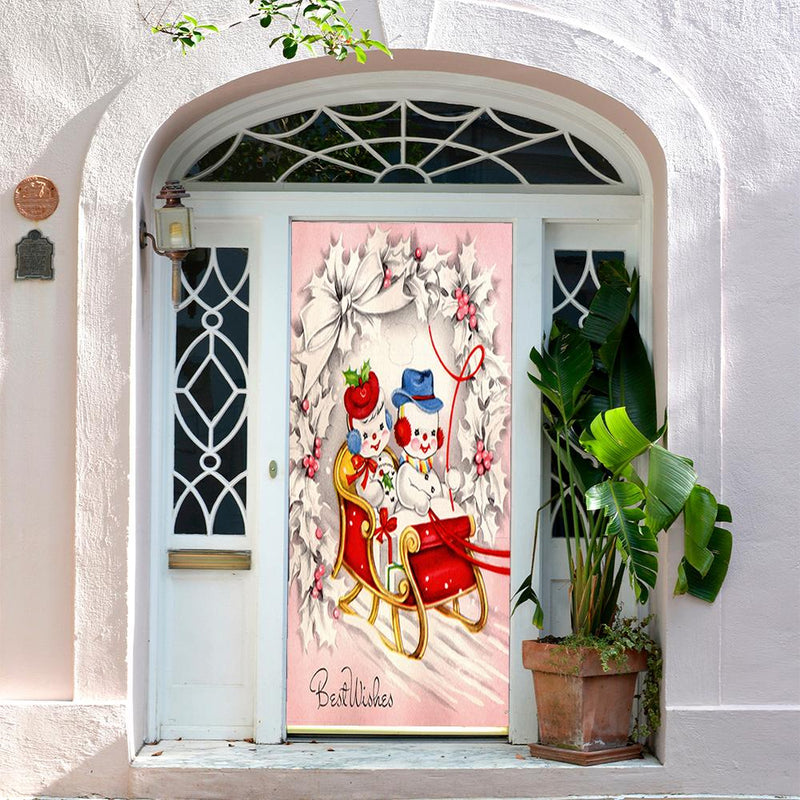 DoorFoto Door Cover Snowman Sleigh Ride