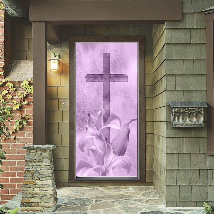 DoorFoto Door Cover Purple Cross