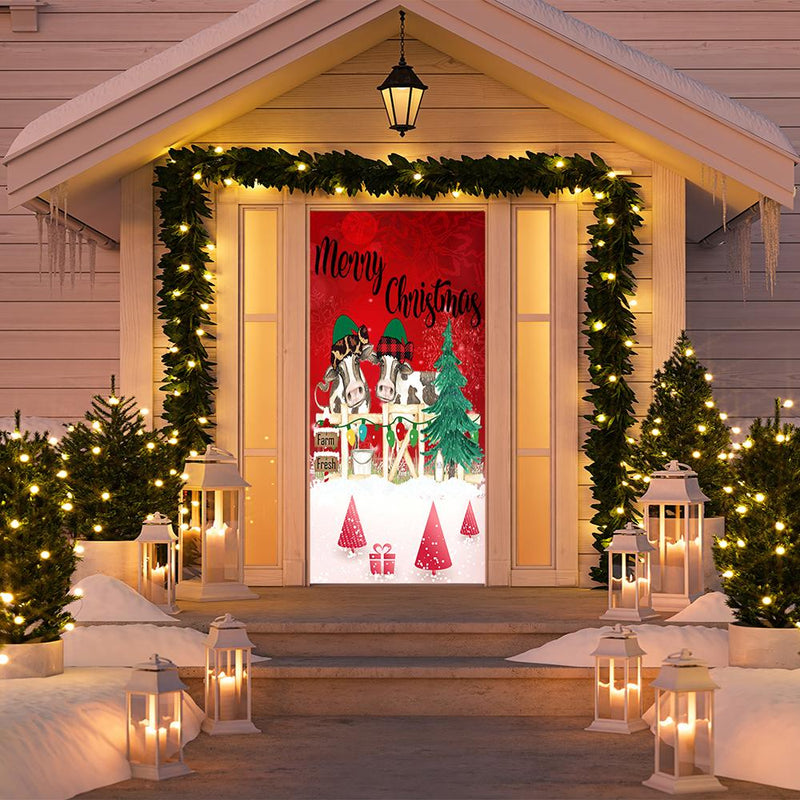 DoorFoto Door Cover Merry Xmas Cows