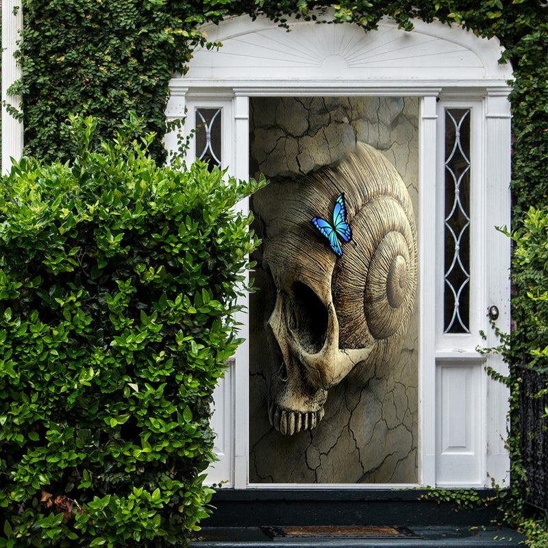 DoorFoto Door Cover Skull with Blue Butterfly