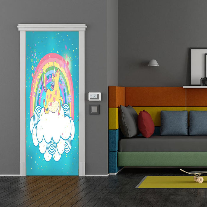 DoorFoto Door Cover Rainbow Unicorn Banner