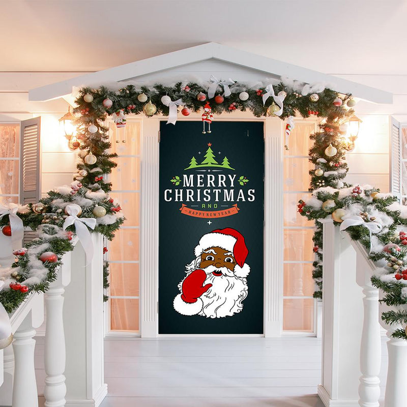 DoorFoto Door Cover Black Santa Claus Decoration