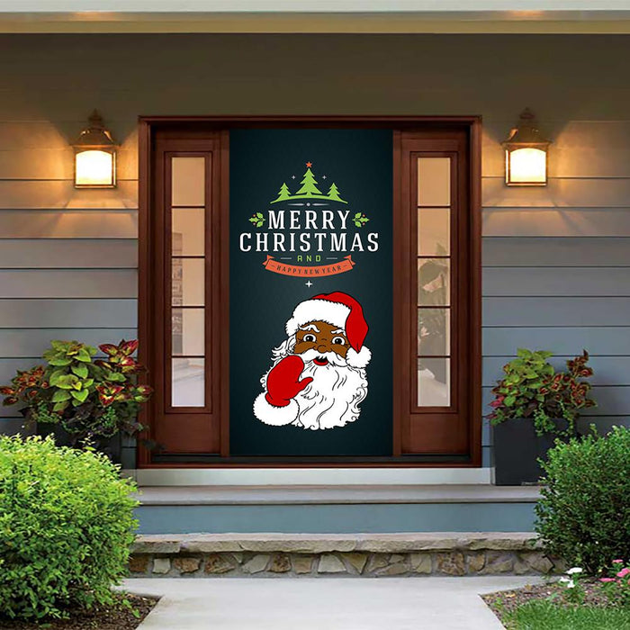 DoorFoto Door Cover Black Santa Claus Decoration