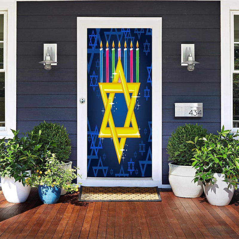 DoorFoto DoorWrap Star of David & Menorah Candles