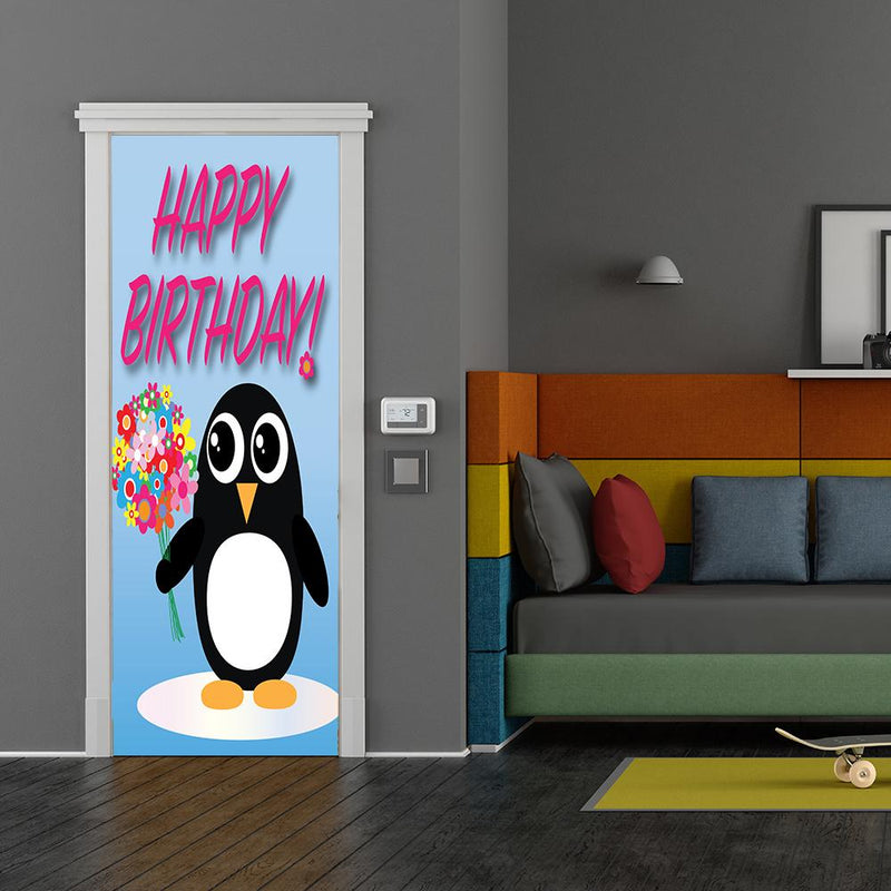 DoorFoto Door Cover Happy Birthday Penguin with Balloons