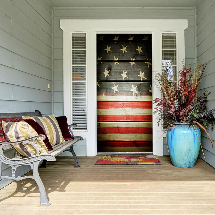 DoorFoto Door Cover American Flag on Wood Grain
