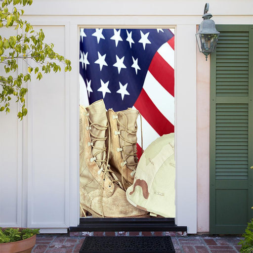 DoorFoto Door Cover American Flag with Army Boots