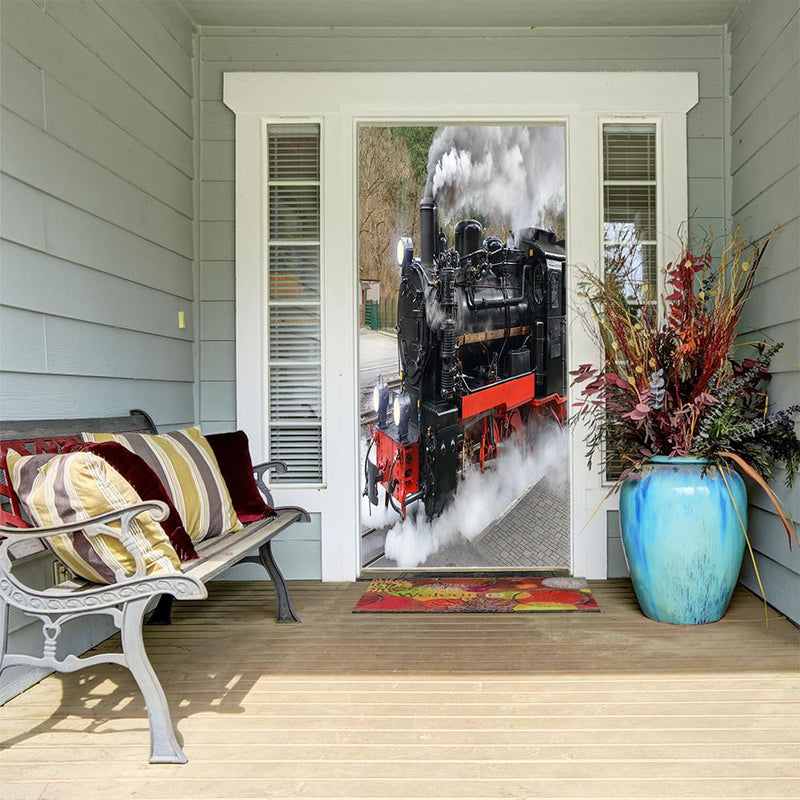 DoorFoto Door Cover Train Bedroom Decor
