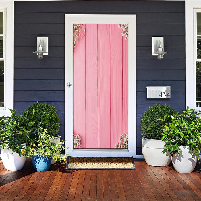 DoorFoto Door Cover Pink Wedding Door with Flowers