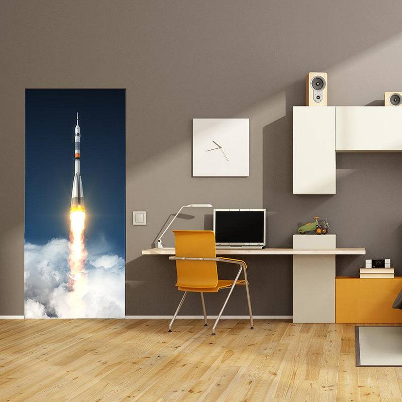 DoorFoto Door Cover Rocket Ship Bedroom