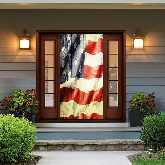DoorFoto Door Cover Wavy Grunge American Flag