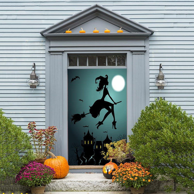 DoorFoto Door Cover Halloween Witch Door Decoration