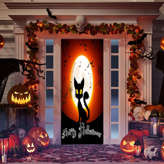 DoorFoto Door Cover Black Cat Happy Halloween